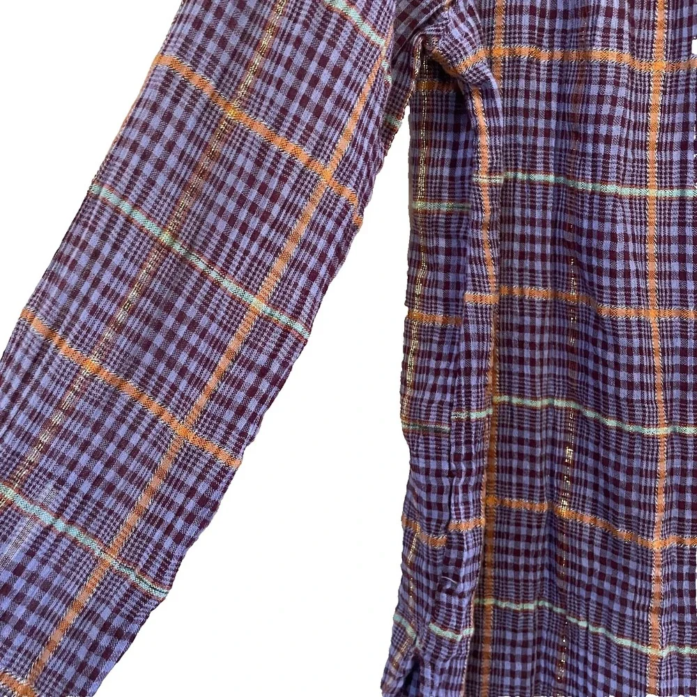 Free People NWT ruffle Women's plaid button‎ shirt XS multicolor